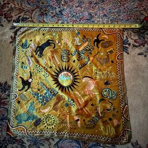 Animal Print Silk Scarf in Gold and Blue